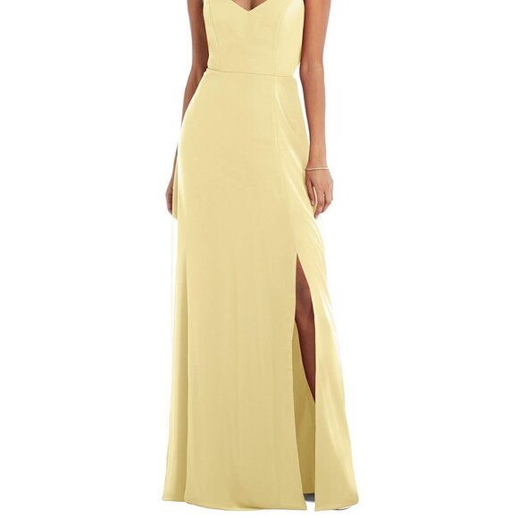 After Six 1548..Tie-Back Cutout Maxi Dress with Front Slit..Pale Yellow...Sz 8 - Picture 2 of 7
